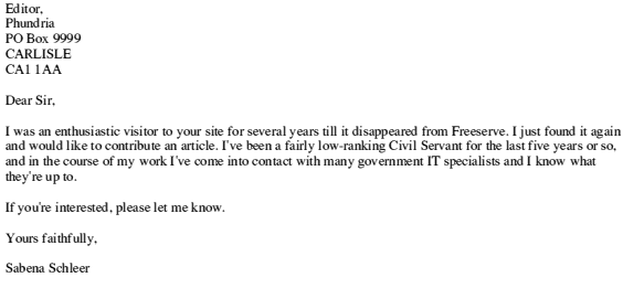  - An innocent seeming letter to our Editor